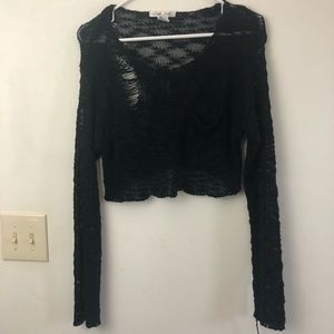 Black Distressed Cropped Sweater
